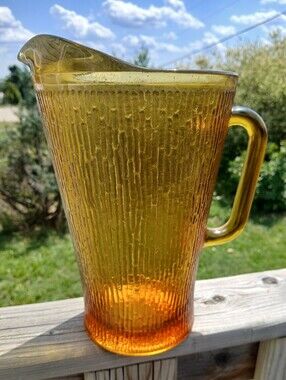 Vintage Amber Textured Glass Pitcher - Home Dining